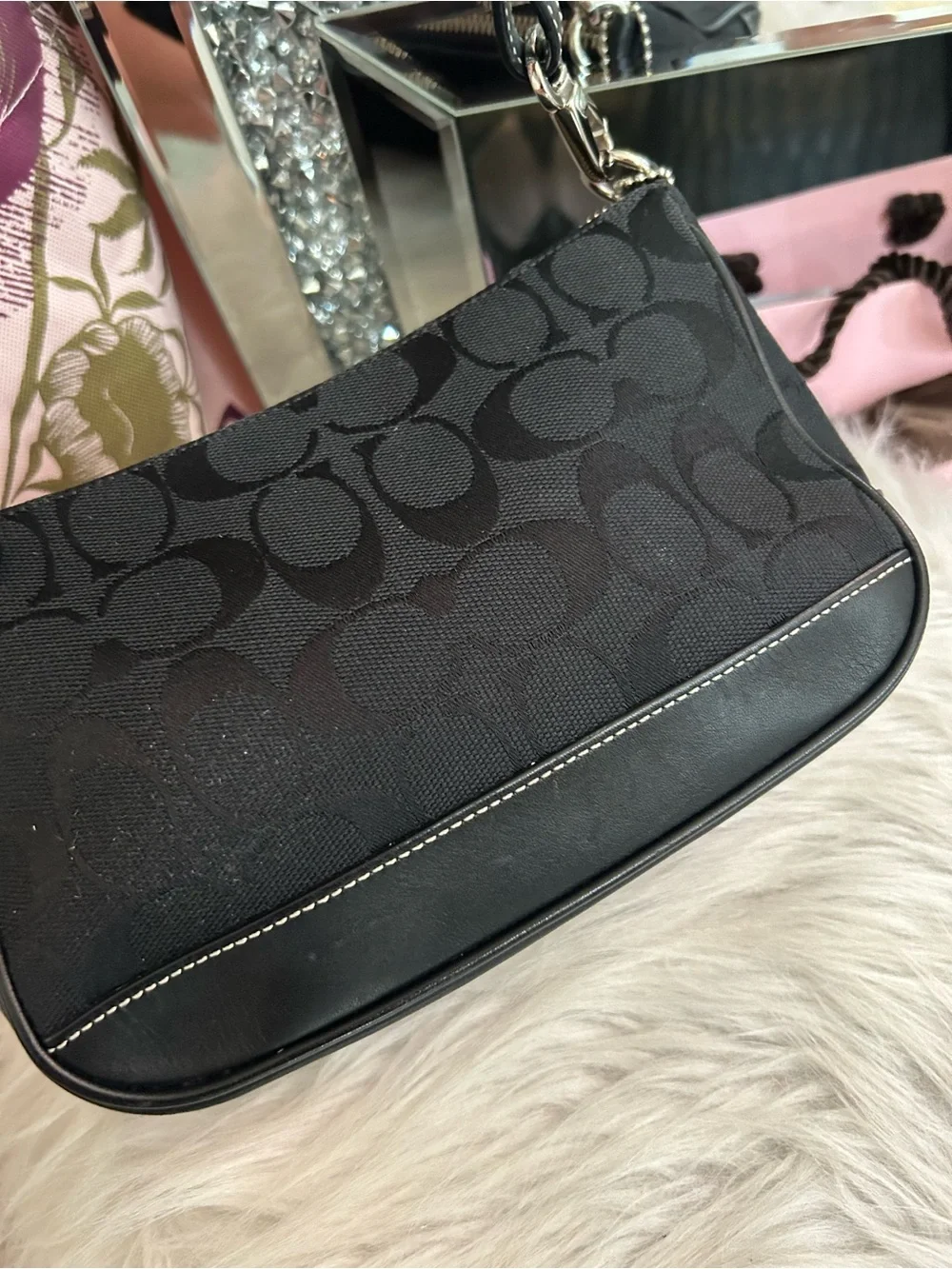 Y2K Vintage COACH 6094 Demi Black Signature Logo Baguette Bag